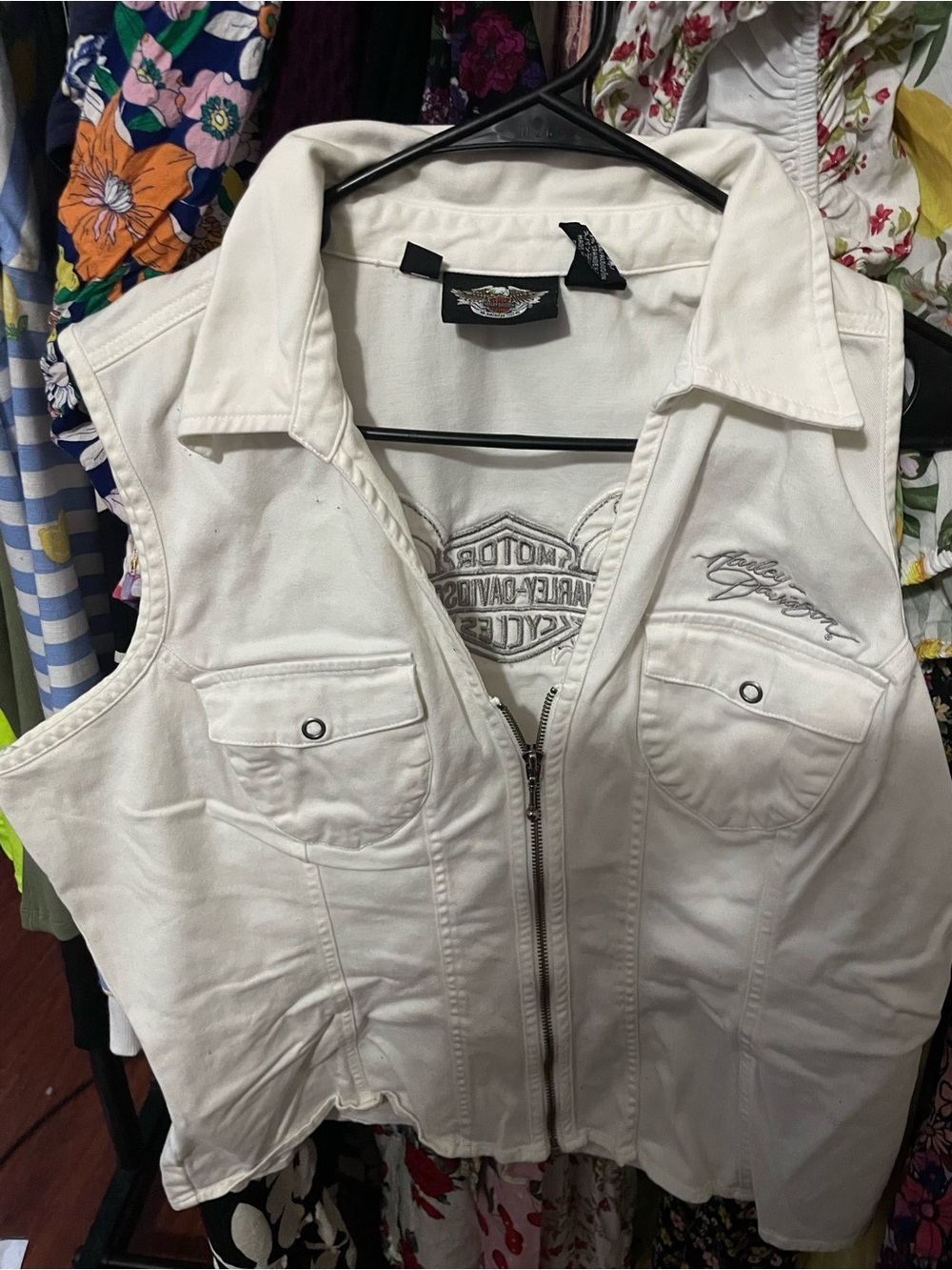 Harley-Davidson Cream and Black Embroidered Logo Vest